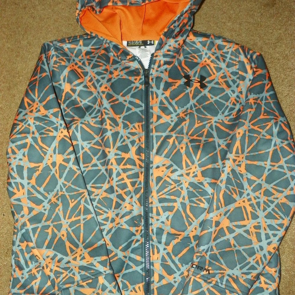 Under Armour boys Large gray & orange zip hoodie